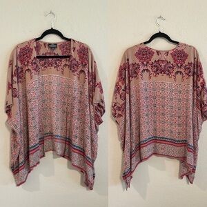 Angie Women Kimono Cardigan Large Pink Longline Floral Coastal Grandma Bohemian